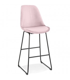 Tabouret de bar BULLY en velours rose et pieds en métal noir