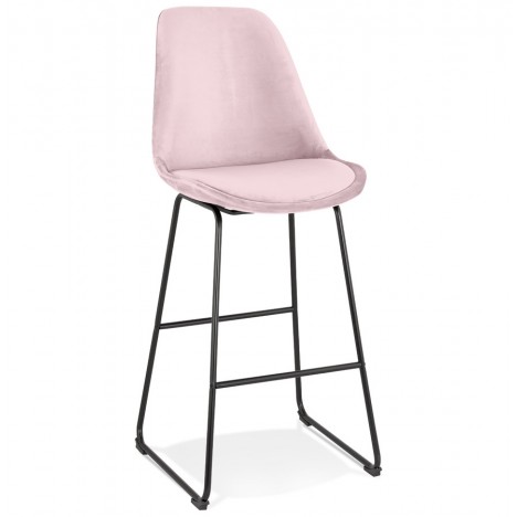 Tabouret de bar BULLY en velours rose et pieds en métal noir - 