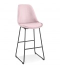 Tabouret de bar BULLY en velours rose et pieds en métal noir - 