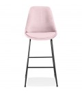 Tabouret de bar BULLY en velours rose et pieds en métal noir - 