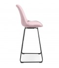 Tabouret de bar BULLY en velours rose et pieds en métal noir - 