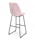 Tabouret de bar BULLY en velours rose et pieds en métal noir - 