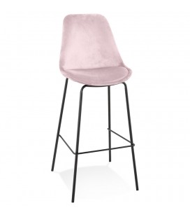 Tabouret de bar SPARK en velours rose et pieds en métal noir