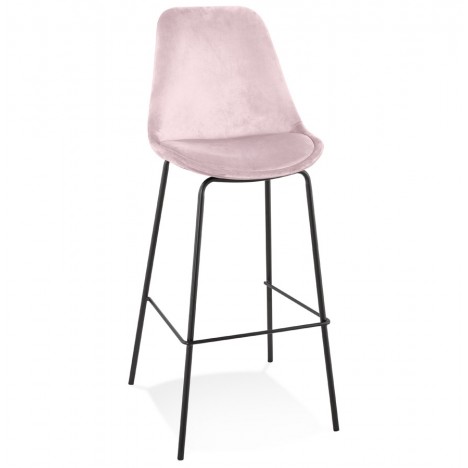 Tabouret de bar SPARK en velours rose et pieds en métal noir - 