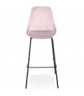 Tabouret de bar SPARK en velours rose et pieds en métal noir - 