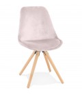 Chaise vintage RICKY en velours rose et pieds en bois naturel - 