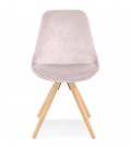 Chaise vintage RICKY en velours rose et pieds en bois naturel - 