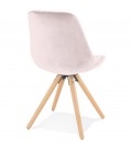 Chaise vintage RICKY en velours rose et pieds en bois naturel - 