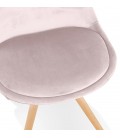 Chaise vintage RICKY en velours rose et pieds en bois naturel - 