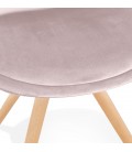 Chaise vintage RICKY en velours rose et pieds en bois naturel - 