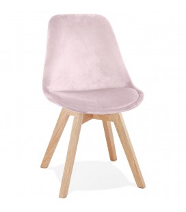 Chaise en velours rose JOE avec structure en bois naturel