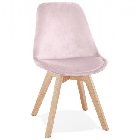 Chaise en velours rose JOE avec structure en bois naturel - 