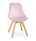 Chaise en velours rose JOE avec structure en bois naturel - 