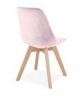 Chaise en velours rose JOE avec structure en bois naturel - 