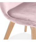 Chaise en velours rose JOE avec structure en bois naturel - 