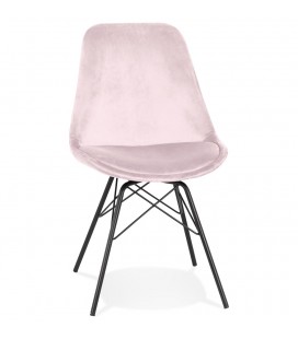 Chaise design ZAZY en velours rose et pieds en métal noir