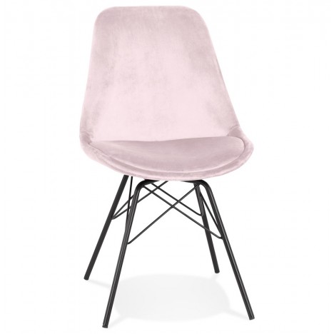 Chaise design ZAZY en velours rose et pieds en métal noir - 