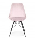 Chaise design ZAZY en velours rose et pieds en métal noir - 