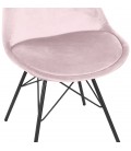 Chaise design ZAZY en velours rose et pieds en métal noir - 