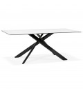 Table à diner MARKINA en céramique blanche avec pied central en x noir 180x90 cm - 