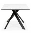 Table à diner MARKINA en céramique blanche avec pied central en x noir 180x90 cm - 