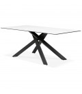 Table à diner MARKINA en céramique blanche avec pied central en x noir 180x90 cm - 