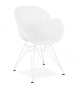 Chaise moderne FIDJI blanche avec pieds en métal blanc