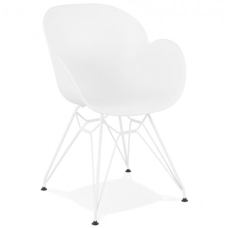 Chaise moderne FIDJI blanche avec pieds en métal blanc - 