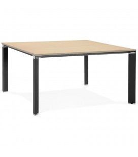 Table de réunion ou bureau bench XLINE SQUARE en bois finition naturelle et métal noir 140x140 cm