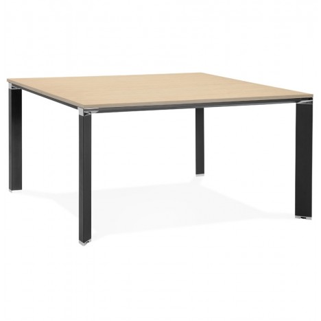 Table de réunion ou bureau bench XLINE SQUARE en bois finition naturelle et métal noir 140x140 cm - 