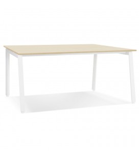 Table de réunion ou bureau bench AMADEUS SQUARE en bois finition naturelle et métal blanc 140x140 cm