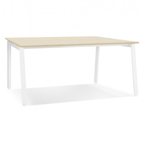 Table de réunion ou bureau bench AMADEUS SQUARE en bois finition naturelle et métal blanc 140x140 cm - 