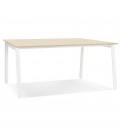 Table de réunion ou bureau bench AMADEUS SQUARE en bois finition naturelle et métal blanc 140x140 cm - 