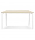 Table de réunion ou bureau bench AMADEUS SQUARE en bois finition naturelle et métal blanc 140x140 cm - 