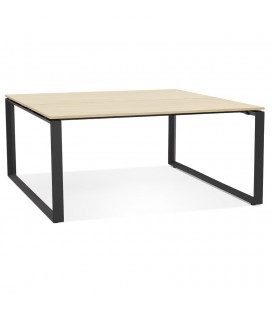 Table de réunion ou bureau bench BAKUS SQUARE en bois finition naturelle et métal noir 140x140 cm