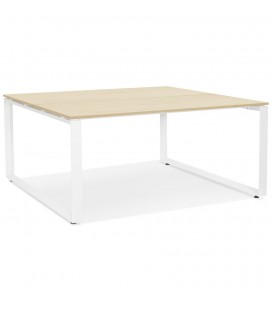 Table de réunion ou bureau bench BAKUS SQUARE en bois finition naturelle et métal blanc 140x140 cm