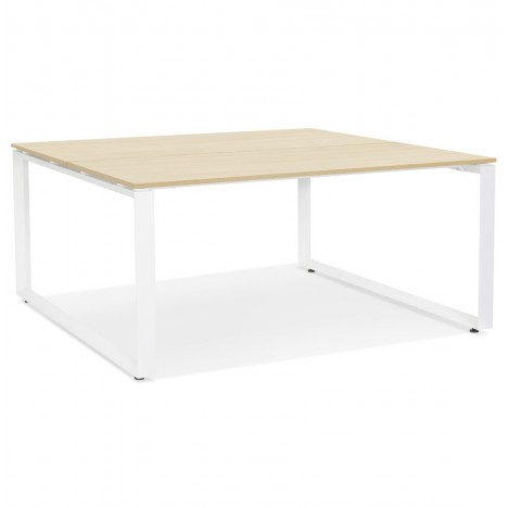 Table de réunion ou bureau bench BAKUS SQUARE en bois finition naturelle et métal blanc 140x140 cm - 