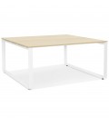 Table de réunion ou bureau bench BAKUS SQUARE en bois finition naturelle et métal blanc 140x140 cm - 