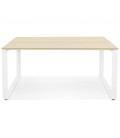 Table de réunion ou bureau bench BAKUS SQUARE en bois finition naturelle et métal blanc 140x140 cm - 