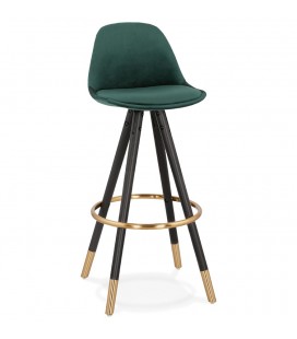 Tabouret de bar design CHICAGO en velours vert et 4 pieds en bois noir