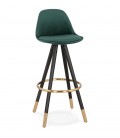 Tabouret de bar design CHICAGO en velours vert et 4 pieds en bois noir - 