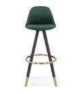 Tabouret de bar design CHICAGO en velours vert et 4 pieds en bois noir - 