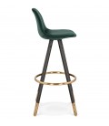 Tabouret de bar design CHICAGO en velours vert et 4 pieds en bois noir - 