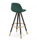 Tabouret de bar design CHICAGO en velours vert et 4 pieds en bois noir - 