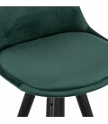 Tabouret de bar design CHICAGO en velours vert et 4 pieds en bois noir - 