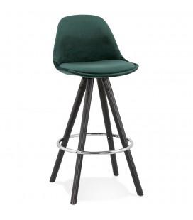 Tabouret snack mi-hauteur SPIRIT MINI en velours vert et pieds en bois noir