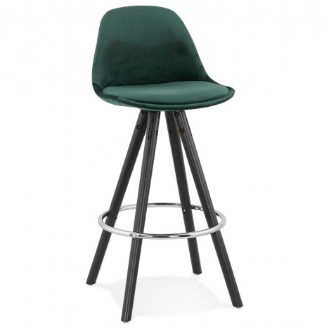 Tabouret snack mi-hauteur SPIRIT MINI en velours vert et pieds en bois noir - 