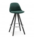Tabouret snack mi-hauteur SPIRIT MINI en velours vert et pieds en bois noir - 
