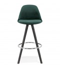 Tabouret snack mi-hauteur SPIRIT MINI en velours vert et pieds en bois noir - 