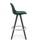 Tabouret snack mi-hauteur SPIRIT MINI en velours vert et pieds en bois noir - 
